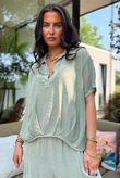 Lina Linen Blend French Tuck Blouse Washed Khaki